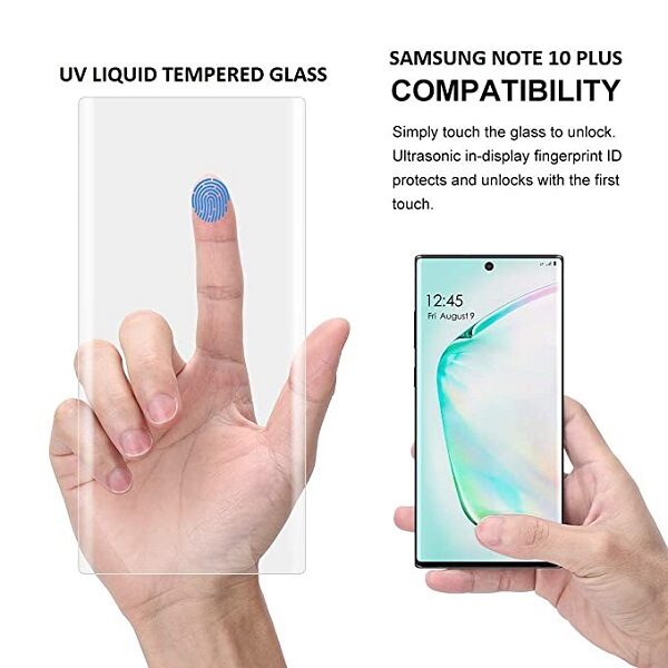 بهترین گلس گوشی سامسونگ نوت 10 پلاس محافظ صفحه نمایش شیشه ای سامسونگ نوت ده پلاس تمام صفحه Note 10 Plus با پوشش کامل مدل یو وی UV Nano Glass For Samsung Galaxy Note10 Plus / Note 10 Plus