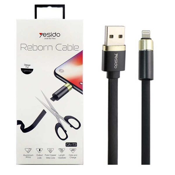 کابل آیفونی قابل ترمیم با قیچی کردن کابل تبدیل USB به لایتنینگ یسیدو طول 1.5 متر YESIDO CA-T3 USB to Lightning Reborn Cable 1.5m